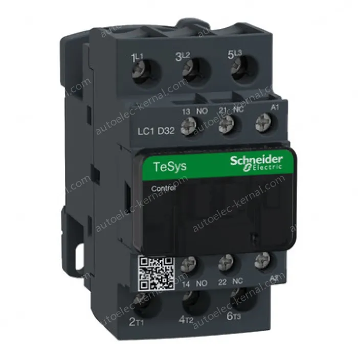 LC1D32M7 IEC contactor, TeSys Deca, nonreversing, 32A, 20HP at 480VAC, up to 100kA SCCR, 3 phase, 3 NO, 220VAC 50/60Hz coil, open